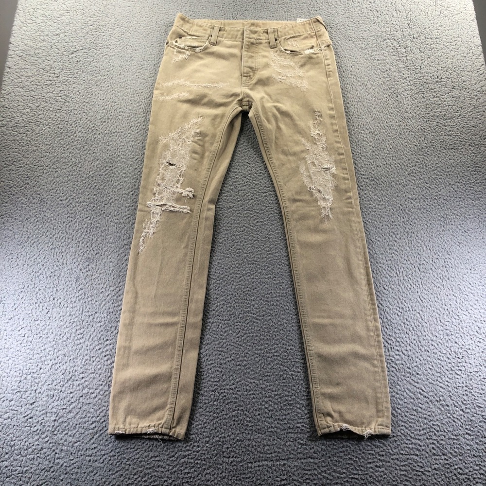 Alexander McQueen Jeans Womens 26 Beige Distressed Straight Leg Made In Italy - Picture 2 of 16